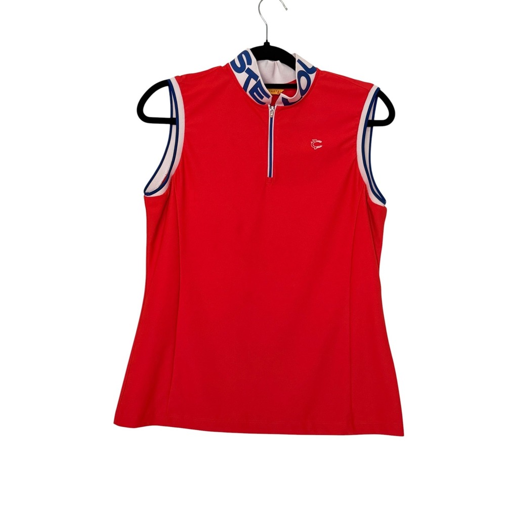 Louis Castel Red Sleeveless Golf Polo Quarter Zip Top Size 100 Sport Sleek